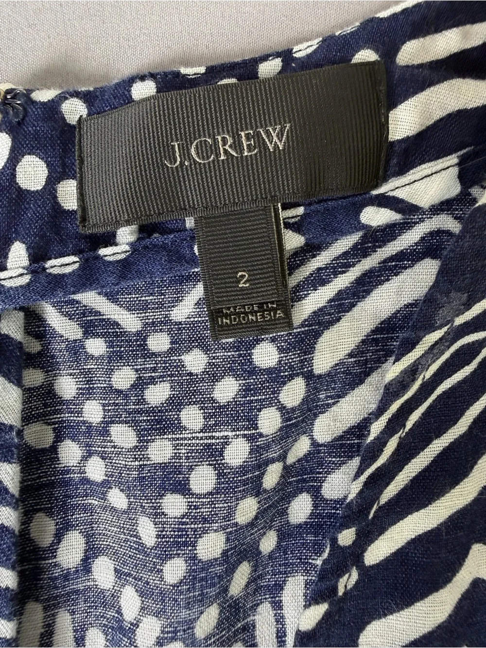 J. Crew Navy & White Chevron Linen and Cotton Jumpsuit Size 2 Elastic Waist NWOT
